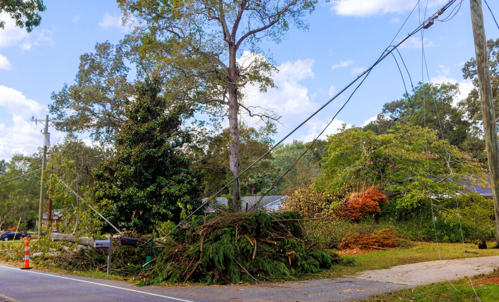 Storm damaged tree requiring removal work